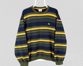 Vintage Lacoste Multicolour Striped Jumper Pullover Boxy Cropped Fit Mens Large