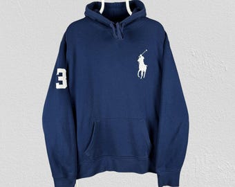 Vintage Polo Ralph Lauren blauwe hoodie trui met groot ponylogo herenmaat Large