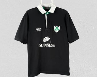 Vintage Guinness Ireland rugbyjersey poloshirt zwart herenmaat Medium