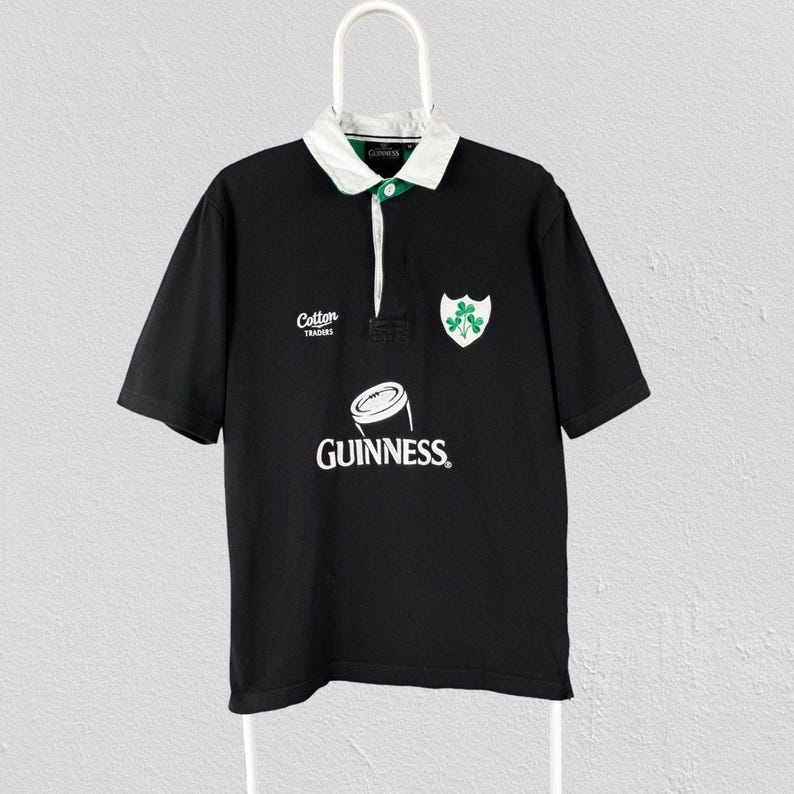 Vintage Guinness Ireland rugbyjersey poloshirt zwart herenmaat Medium afbeelding 1