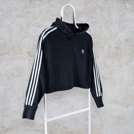 Adidas Originals Black Cropped Hoodie Striped Ove… - image 2