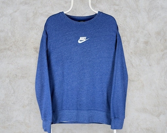 Nike Blauer Sweatshirt-Pullover mit besticktem Swoosh in der Mitte, Herren, Größe S