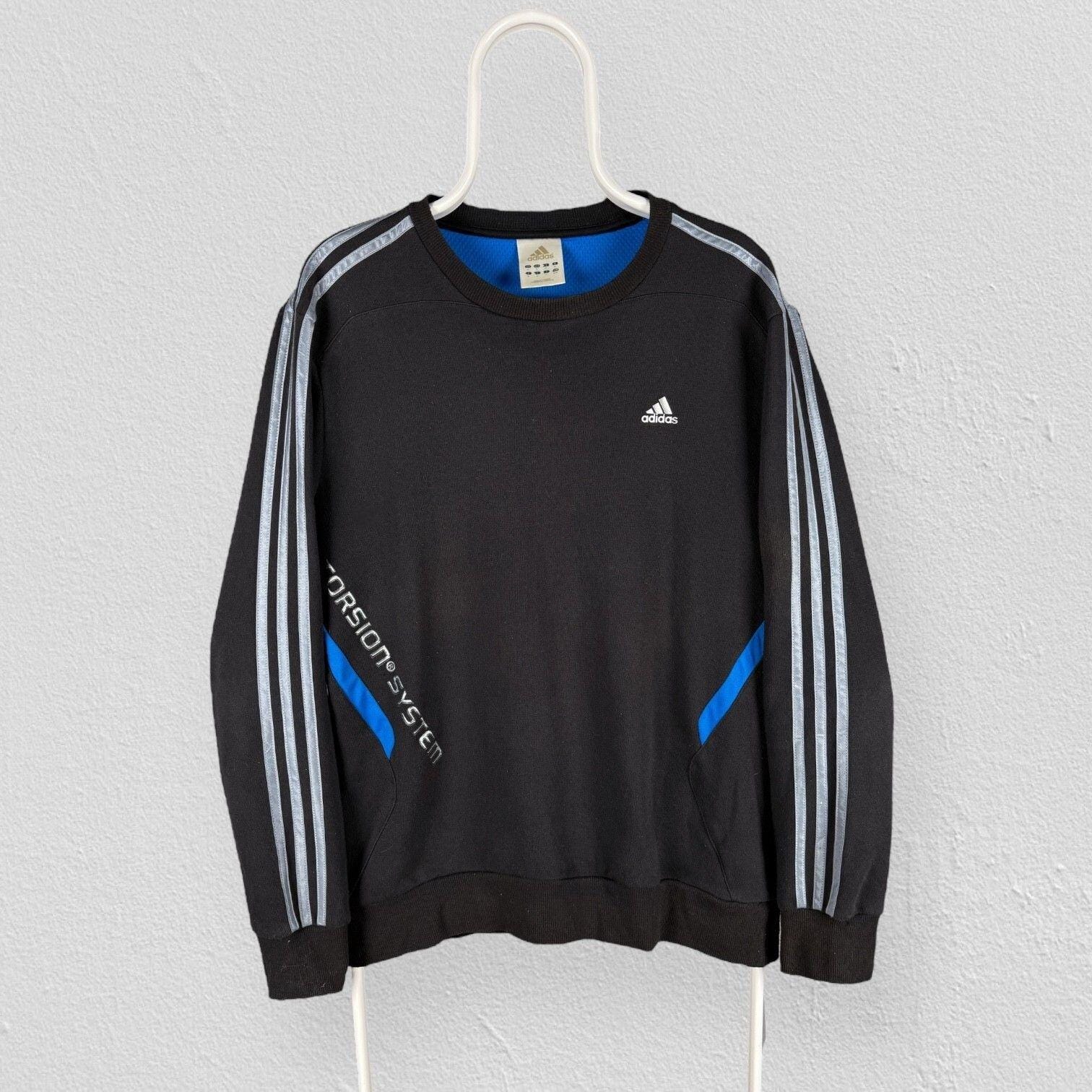 Vintage Adidas Schwarz Sweatshirt Torsion Gestreift Herren Medium