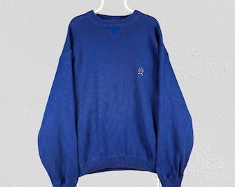 Jersey vintage Tommy Hilfiger azul de punto grueso, talla XL para hombre.