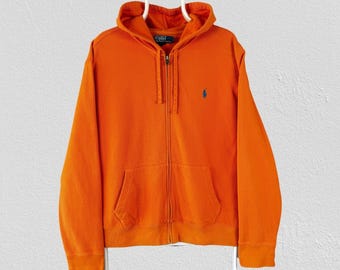 Vintage Polo Ralph Lauren Orange Hoodie Voller Reißverschluss Herren Größe L