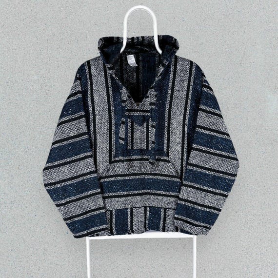 Vintage Mexican Baja Hoodie Aztec Blue Plaid Handmade Molina Mens Small Etsy
