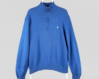 Polo Ralph Lauren Blue 1/4 Zip Knit Jumper Pullover Mens Size XL