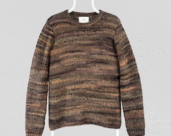 Jersey de punto Folk Highlight Crew de lana marrón jaspeada para hombre, talla 2