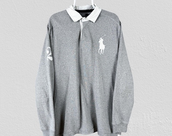 Camiseta de rugby gris Polo Ralph Lauren con logo Big Pony para hombre, talla XL