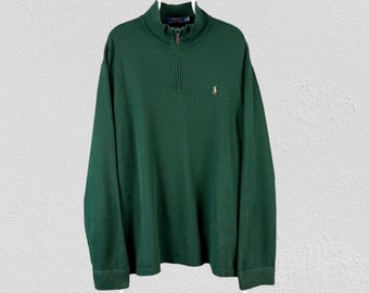 Polo Ralph Lauren Grün 1/4 Zip Sweatshirt Vintage Ripp Pullover Herren Größe XL