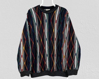 Vintage Giramondo Patterned Knit Wool Jumper Pullover Coogi Mens Size Large