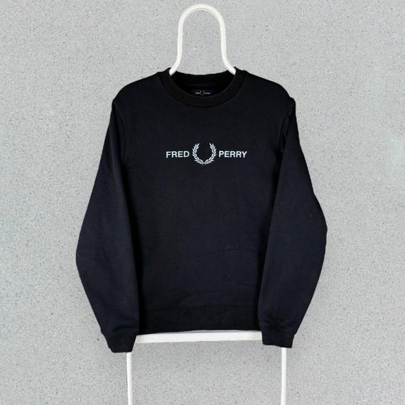 Fred Perry Black Sweatshirt Pullover Embroidered Spell Out Mens Small Etsy Canada