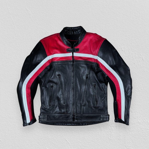 Buy British Motorcycle Gear Leather Jacket Biker Black Red Mens UK