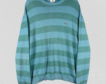 Vintage Lacoste groenblauw gestreepte gebreide trui trui herenmaat XL 6