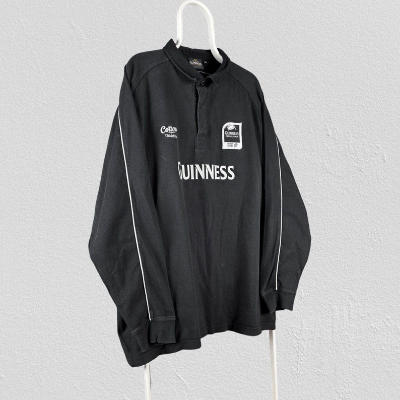 Polo da rugby vintage nera Guinness a maniche lunghe da uomo, taglia 3XL immagine 2
