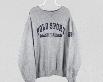 Vintage Polo Sport Ralph Lauren Grey Sweatshirt Embroidered Spell Out 90s XL