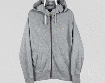 Paul Smith Jeans Grey Hoodie Zebra Logo 100% Organic Cotton Zip Up Mens Medium