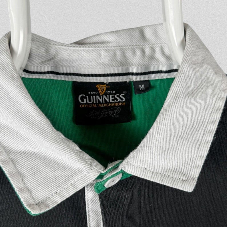 Vintage Guinness Ireland rugbyjersey poloshirt zwart herenmaat Medium afbeelding 4