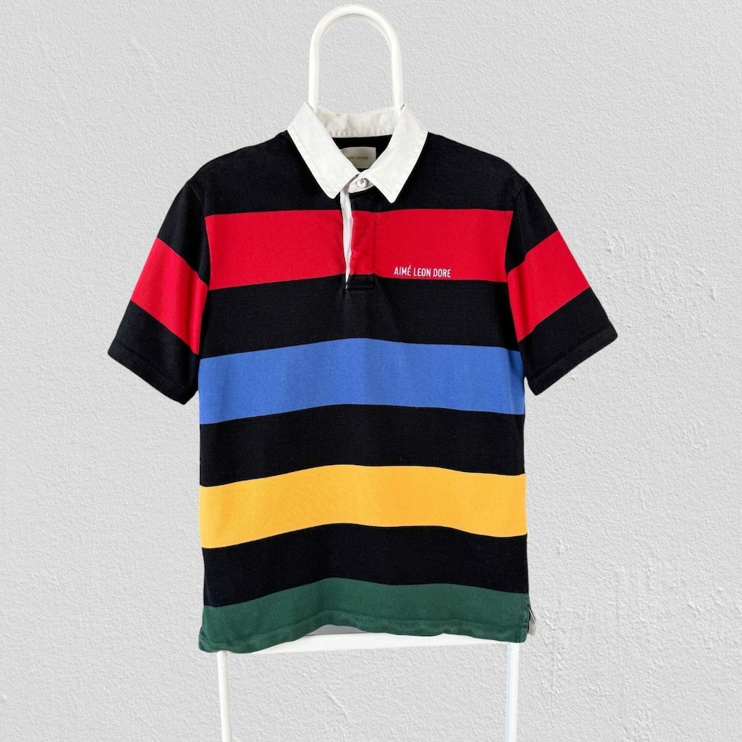 Aime Leon Dore Multicoloured Striped Polo Shirt Short Sleeve Mens