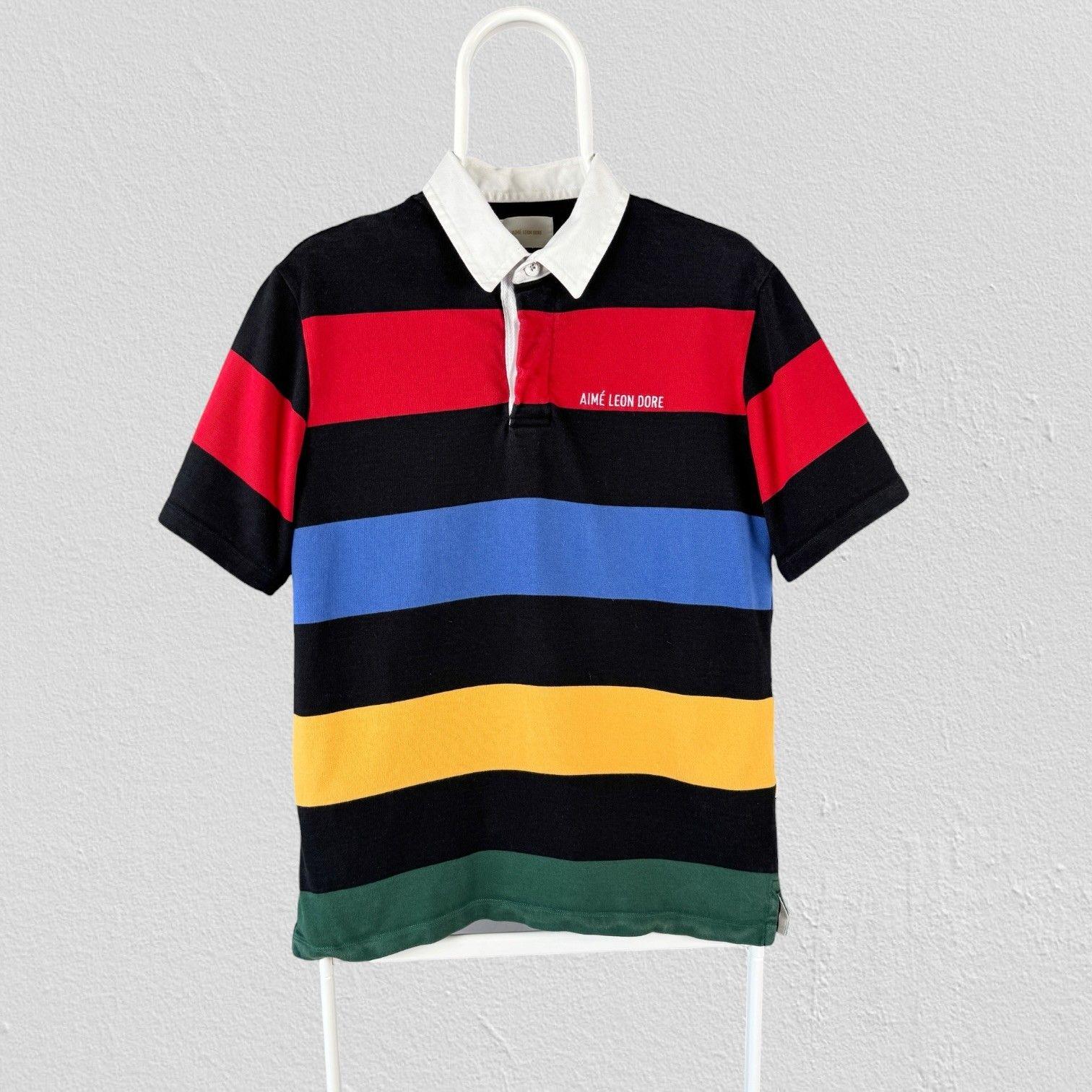 Aime Leon Dore Multicoloured Striped Polo Shirt Short Sleeve Mens