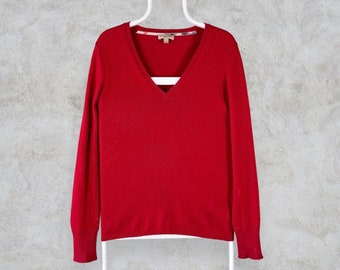 Burberry Brit 100% Cashmere Jumper Red V Neck Women's Small