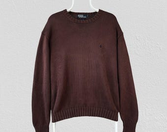 Vintage Polo Ralph Lauren Brown Knit Jumper Pullover Mens Size Medium