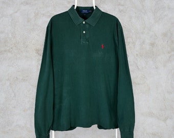 Polo Ralph Lauren vert pour hommes à manches longues XL coupe slim