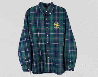 Camisa Polo Ralph Lauren de manga larga a cuadros escoceses, talla XL para hombre.