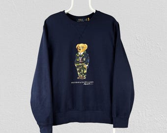 Sudadera Ralph Lauren Polo Bear azul, talla mediana para hombre.