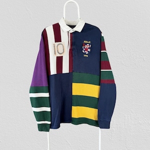 Polo Ralph Lauren PRLC Patchwork Rugby Polo Shirt Multicoloured Mens Size Large