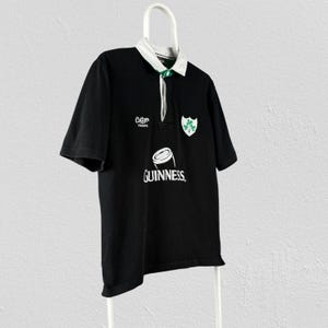 Vintage Guinness Ireland rugbyjersey poloshirt zwart herenmaat Medium afbeelding 2