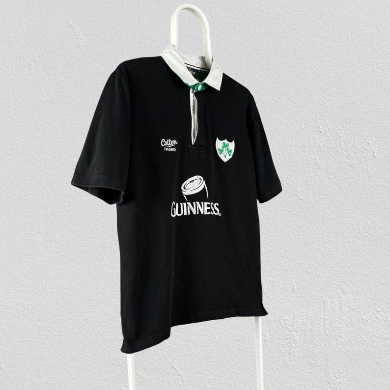 Vintage Guinness Ireland rugbyjersey poloshirt zwart herenmaat Medium afbeelding 2