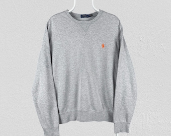 Sudadera Polo Ralph Lauren gris con logo del pony naranja, talla grande para hombre.