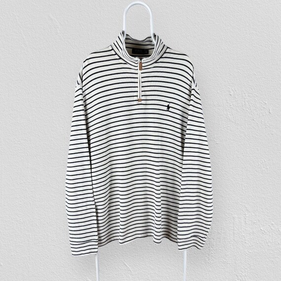 Polo Ralph Lauren Gestreift 1/4 Zip Creme Sweatshirt Pullover