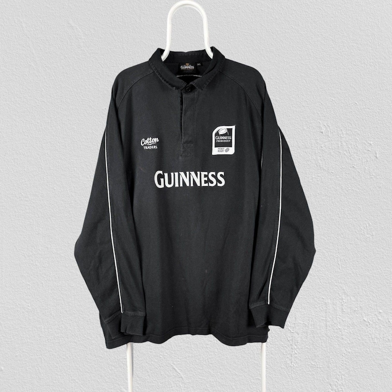 Polo da rugby vintage nera Guinness a maniche lunghe da uomo, taglia 3XL immagine 1