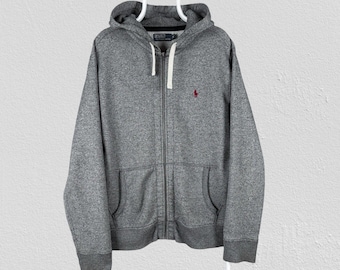 Sudadera con capucha y cremallera completa Polo Ralph Lauren gris, talla XL para hombre.