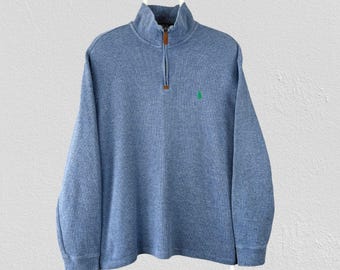 Sudadera Polo Ralph Lauren azul con cremallera de 1/4, talla mediana para hombre.