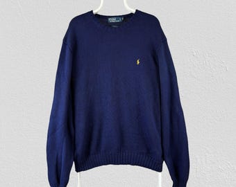 Vintage Polo Ralph Lauren Blue Knit Jumper Pullover Mens Size XL