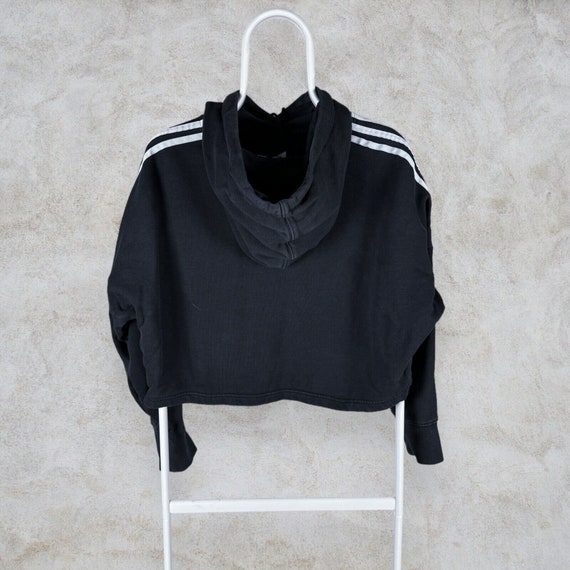 Adidas Originals Black Cropped Hoodie Striped Ove… - image 3