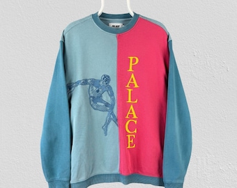 Palace Skateboards Discuss Crewneck Sweatshirt Blå Broderad Herr Storlek Medium