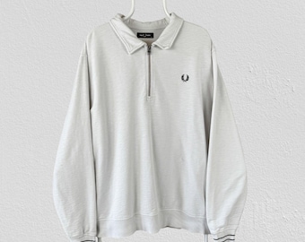 Sudadera Fred Perry Off White con cremallera de 1/4, talla XXL para hombre.