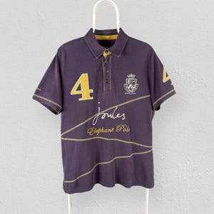 Vintage Joules Elephant Polo Shirt Embroiderd Spell Out Purple Mens Medium