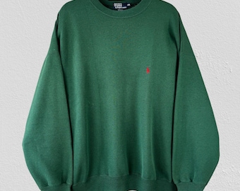 Sudadera vintage Polo Ralph Lauren verde bosque, talla XXL para hombre.