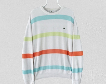 Vintage Lacoste Multicolour Striped Knit Jumper Pullover Mens Size XL 5