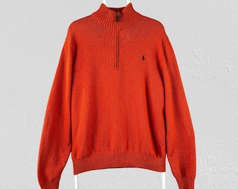 Jersey de punto Polo Ralph Lauren naranja con cremallera de 1/4, talla XL para hombre.