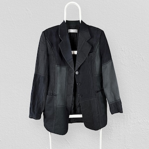 Dolce & Gabbana Black Linen Blazer Jacket Patchwork Womens IT46