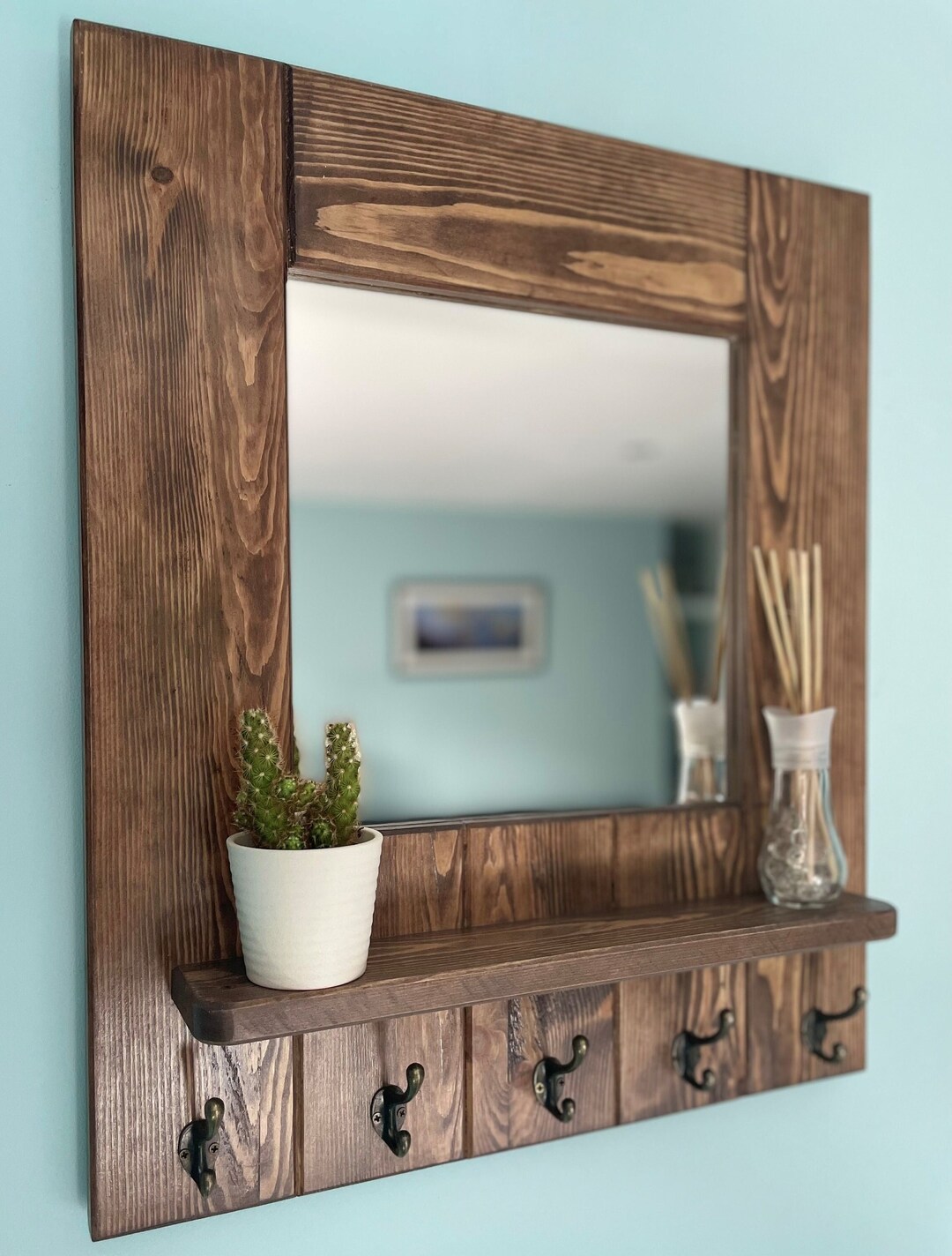 Handmade Mirror Coat Rack Floating Shelf Etsy