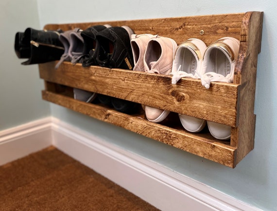 Handmade Rustic Wall Mounted Shoe Rack Various Colours an Finishes 
