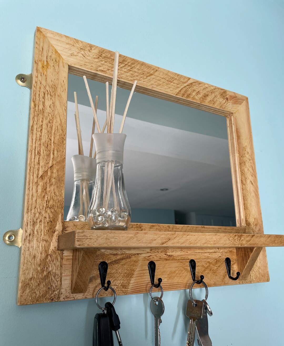Key Racks Handmade Handmade Rustic Key / Jewellery Rack / Holder With Mirror and Floating ...