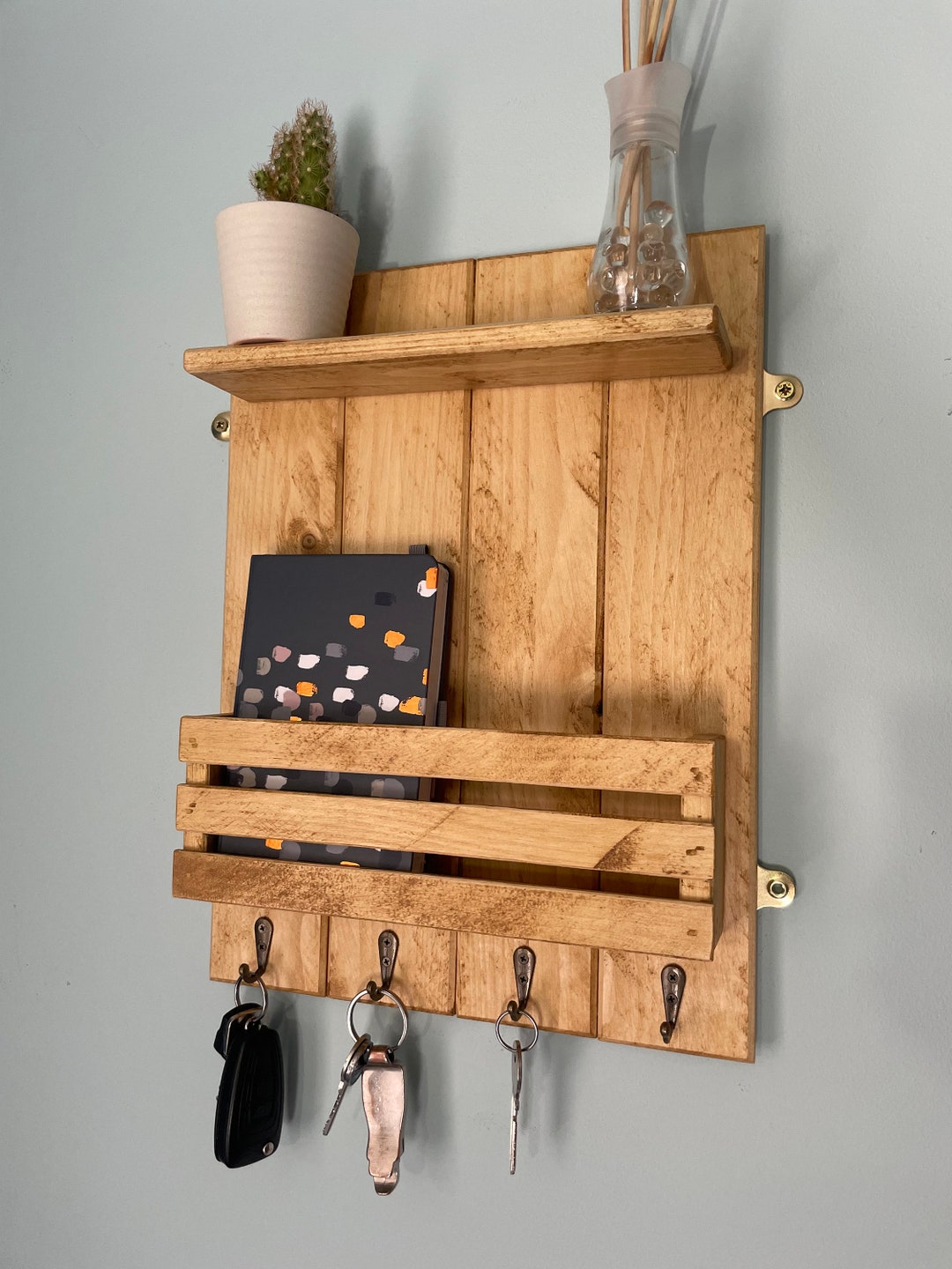 Key Box Rustic Handmade Rustic Antique Pine Wax Key Rack With Shelf and Letter Storage ...
